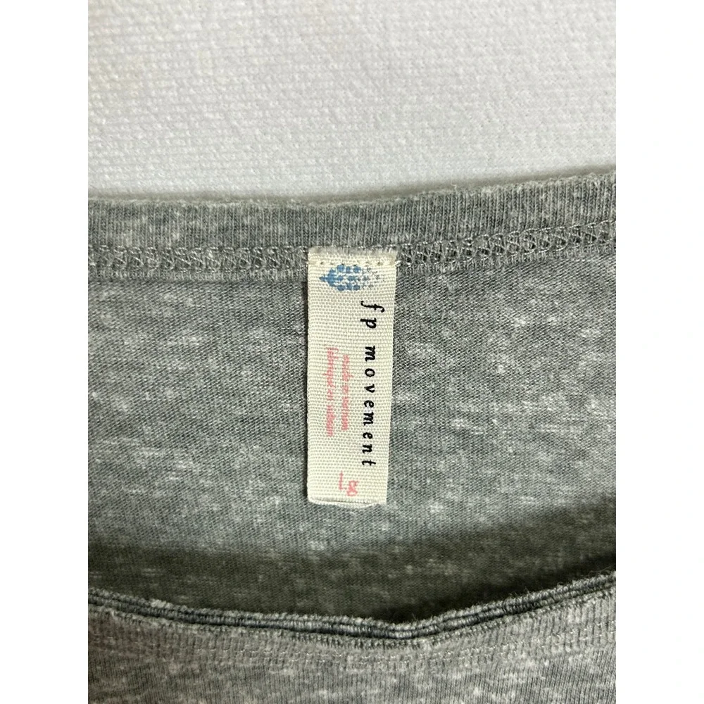 FP Movement Free People Gray Flutter Sleeve Crop Top Large Scoop Neck Boxy Tee - Picture 6 of 9